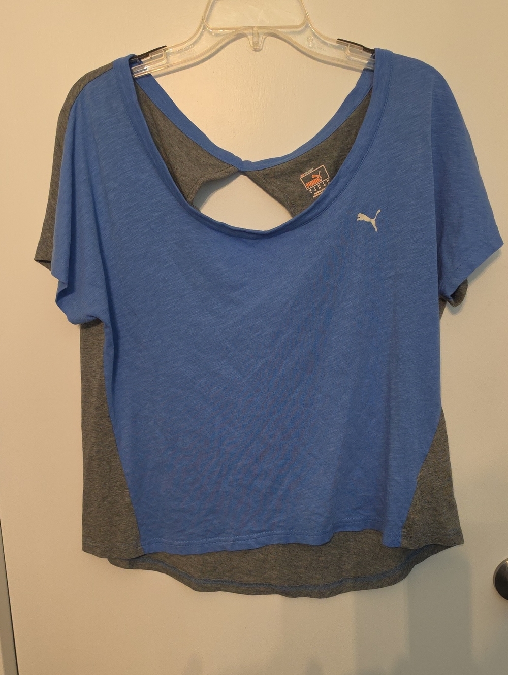 Puma Blue and Gray Short Sleeve Scoop Back Athletic Tee